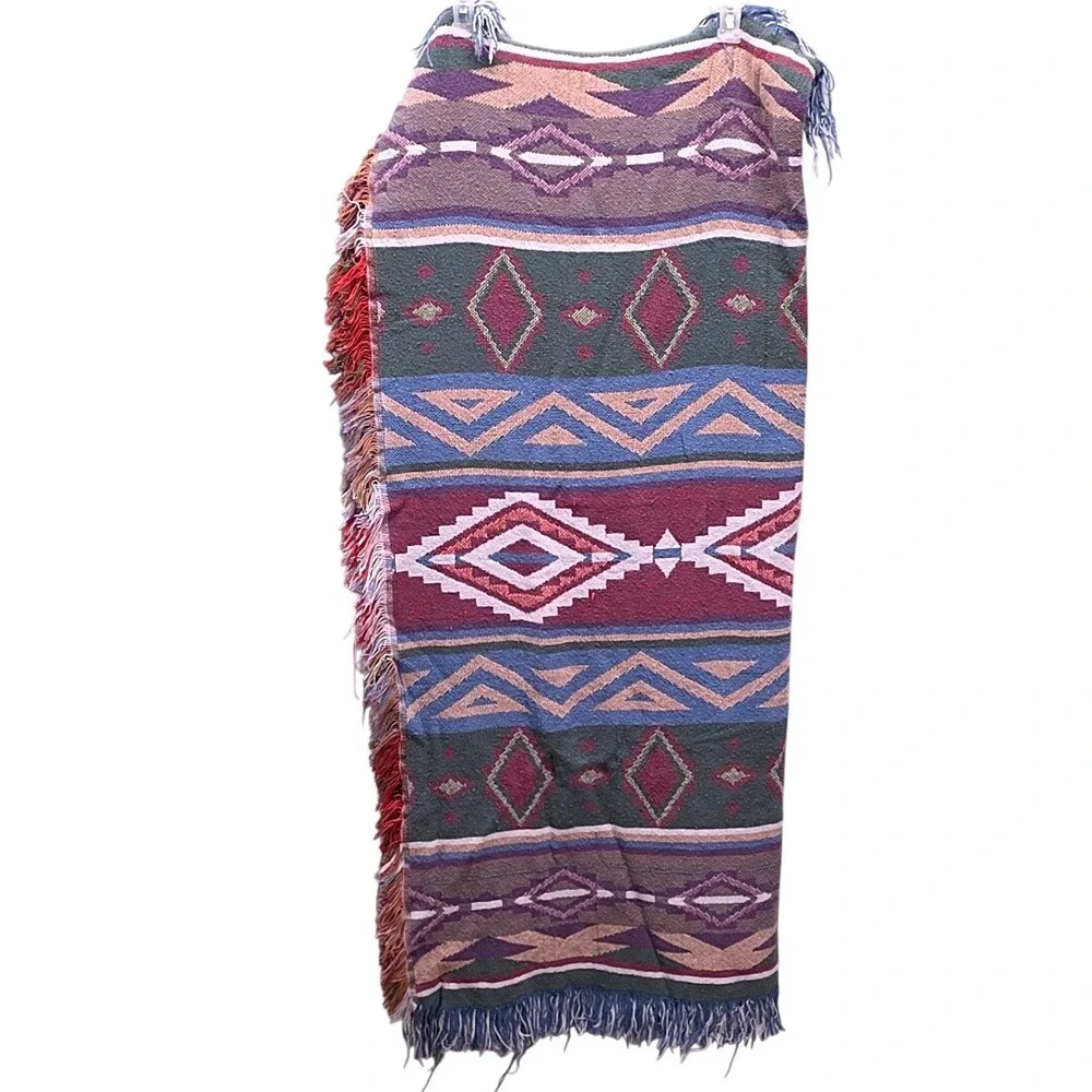Tapestry Fringe Throw Blanket Multicolor Southwestern Boho Aztec Geometric